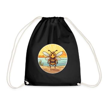 Bee Watercolor Cartoon Kawaii Clipart Animal - Drawstring Bag - black - Front