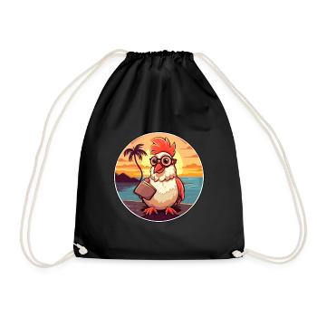 Hahn Niedlich Lustige Karikatur Kawaii Buch Strand - Turnbeutel - Schwarz - Vorne
