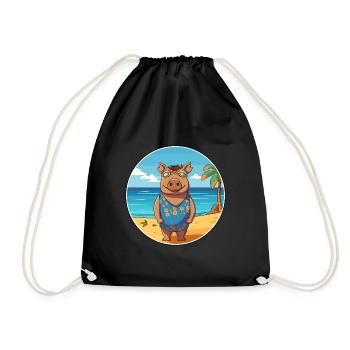 Boar Watercolor Cartoon Kawaii Clipart Animal - Drawstring Bag - black - Front