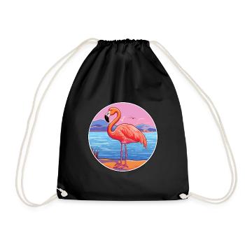 Flamingo Watercolor Cartoon Kawaii Clipart Animal - Drawstring Bag - black - Front