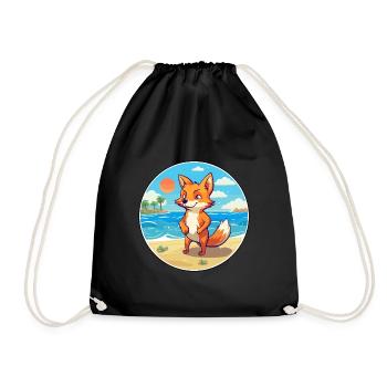 Fox Watercolor Cartoon Kawaii Clipart Animal - Drawstring Bag - black - Front