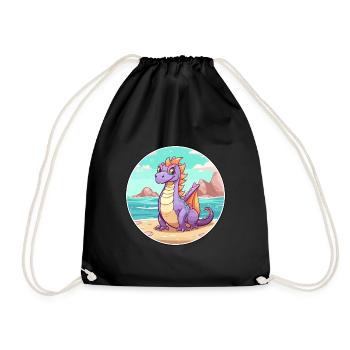 Dragon Watercolor Cartoon Kawaii Clipart Animal - Drawstring Bag - black - Front