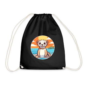 Ferret Watercolor Cartoon Kawaii Clipart Animal - Drawstring Bag - black - Front