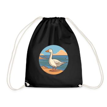 Goose Watercolor Cartoon Kawaii Clipart Animal - Drawstring Bag - black - Front