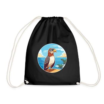 Hawk Watercolor Cartoon Kawaii Clipart Animal - Drawstring Bag - black - Front