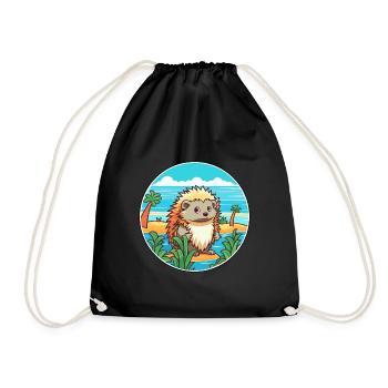 Igel Aquarell Karikatur Kawaii Clipart Tier - Turnbeutel - Schwarz - Vorne