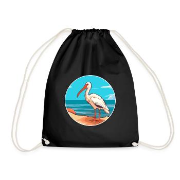 Ibis Watercolor Cartoon Kawaii Clipart Animal - Drawstring Bag - black - Front