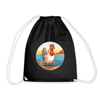 Hen Watercolor Cartoon Kawaii Clipart Animal - Drawstring Bag - black - Front