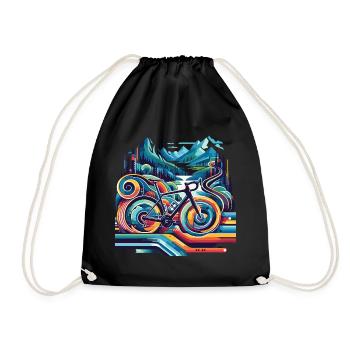 Bicycle with wavy lines - Drawstring Bag - black - Front