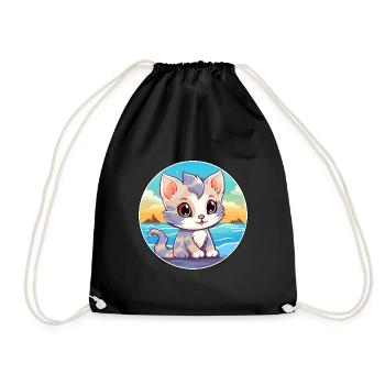 Chaton aquarelle dessin animé Kawaii Clipart Animal - Sac de sport léger - noir - Devant