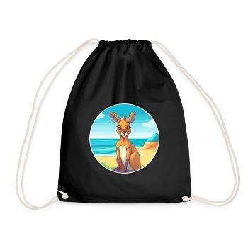 Kangaroo Watercolor Cartoon Kawaii Clipart Animal - Drawstring Bag - black - Front