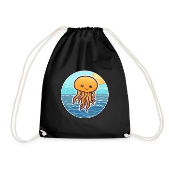 Jellyfish Watercolor Cartoon Kawaii Clipart Animal - Drawstring Bag - black - Front