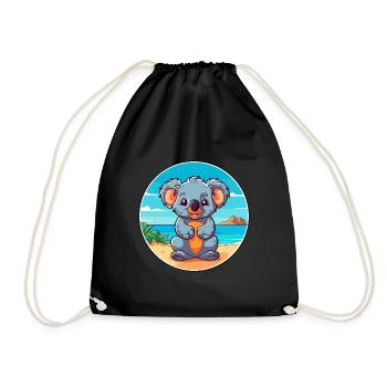 Koala Aquarell Cartoon Kawaii Clipart Tier - Turnbeutel - Schwarz - Vorne
