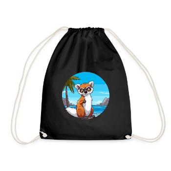 Lemur Watercolor Cartoon Kawaii Clipart Animal - Drawstring Bag - black - Front