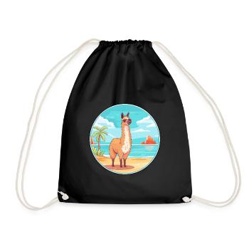 Lama Aquarell Cartoon Kawaii Clipart Tier - Turnbeutel - Schwarz - Vorne