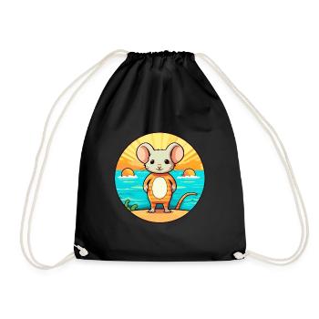 Mouse Watercolor Cartoon Kawaii Clipart Animal - Drawstring Bag - black - Front