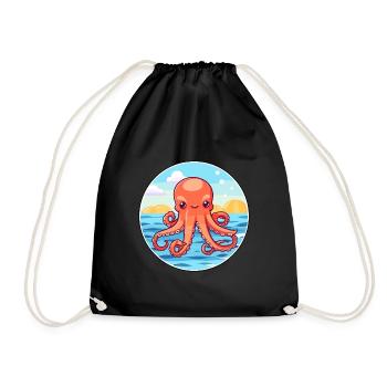Poulpe aquarelle dessin animé kawaii Clipart Animal - Sac de sport léger - noir - Devant