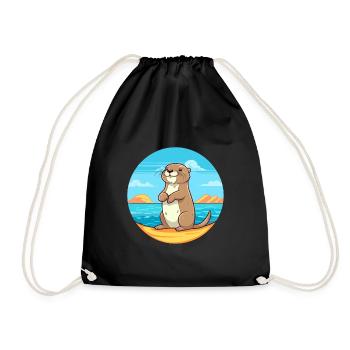 Loutre aquarelle dessin animé Kawaii Clipart Animal - Sac de sport léger - noir - Devant
