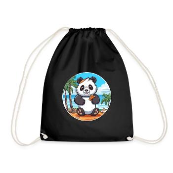 Panda Watercolor Cartoon Kawaii Clipart Animal - Drawstring Bag - black - Front