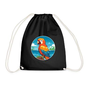 Parrot Watercolor Cartoon Kawaii Clipart Animal - Drawstring Bag - black - Front