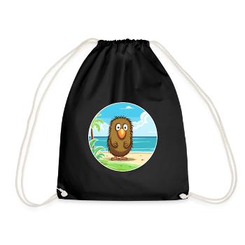 Kiwi Aquarell Cartoon Kawaii Clipart Tier - Turnbeutel - Schwarz - Vorne