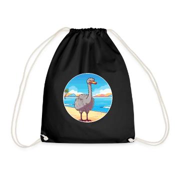 Ostrich Watercolor Cartoon Kawaii Clipart Animal - Drawstring Bag - black - Front