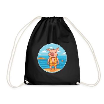 Pig Watercolor Cartoon Kawaii Clipart Animal - Drawstring Bag - black - Front