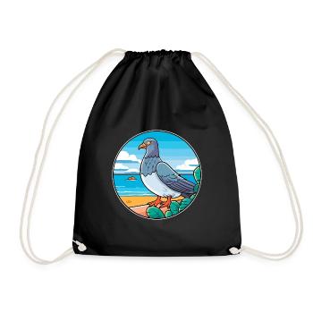 Pigeon Watercolor Cartoon Kawaii Clipart Animal - Drawstring Bag - black - Front