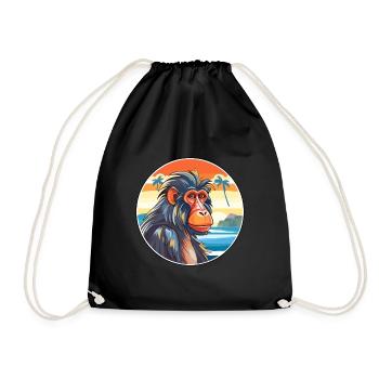 Mandrill Watercolor Cartoon Kawaii Clipart Animal - Drawstring Bag - black - Front