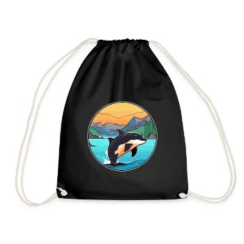 Orca Watercolor Cartoon Kawaii Clipart Animal - Drawstring Bag - black - Front