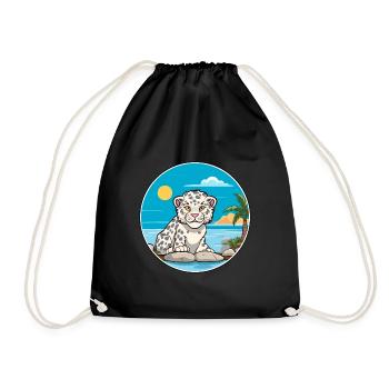 Léopard des neiges aquarelle dessin animé Kawaii Clipart animal de compagnie - Sac de sport léger - noir - Devant