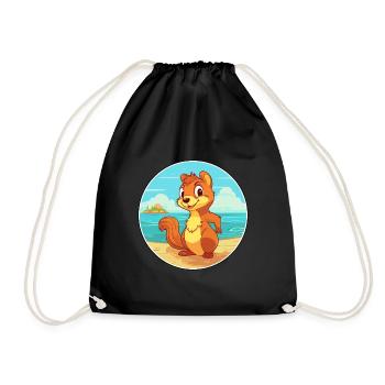 Eichhörnchen Aquarell Cartoon Kawaii Clipart Tier - Turnbeutel - Schwarz - Vorne