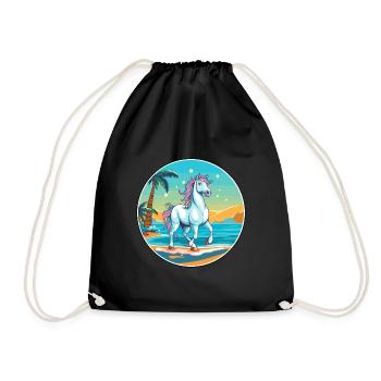 Unicorn Watercolor Cartoon Kawaii Clipart Animal - Drawstring Bag - black - Front
