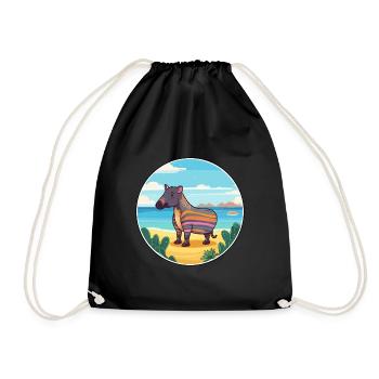 Tapir Watercolor Cartoon Kawaii Clipart Animal - Drawstring Bag - black - Front