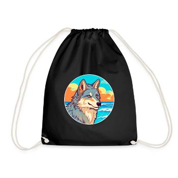 Wolf Aquarell Cartoon Kawaii Clipart Tier - Turnbeutel - Schwarz - Vorne