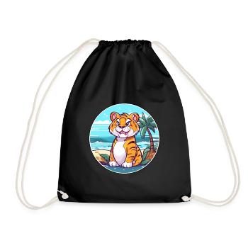 Tiger Watercolor Cartoon Kawaii Clipart Animal - Drawstring Bag - black - Front