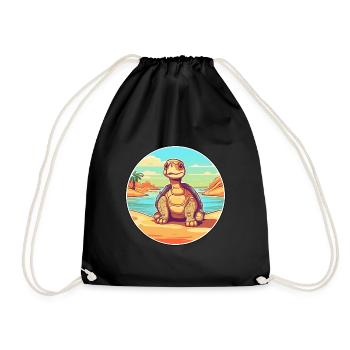 Turtle Watercolor Cartoon Kawaii Clipart Animal - Drawstring Bag - black - Front