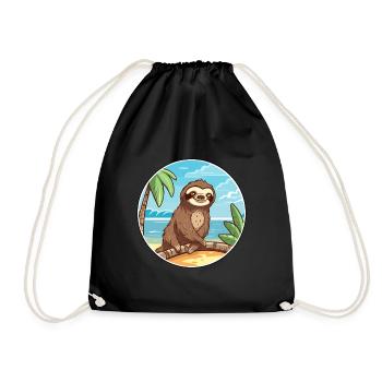 Sloth Watercolor Cartoon Kawaii Clipart Animal - Drawstring Bag - black - Front