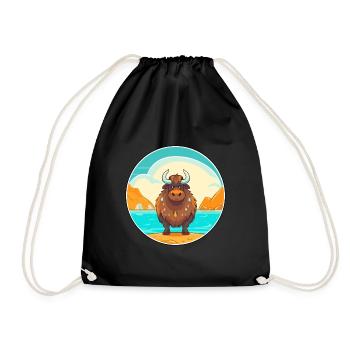 Yak Watercolor Cartoon Kawaii Clipart Animal - Drawstring Bag - black - Front