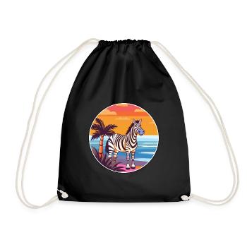 Zebra Watercolor Cartoon Kawaii Clipart Animal - Drawstring Bag - black - Front