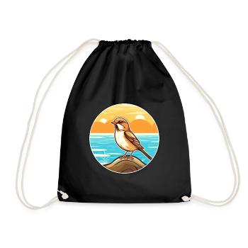Sparrow Watercolor Cartoon Kawaii Clipart Animal - Drawstring Bag - black - Front