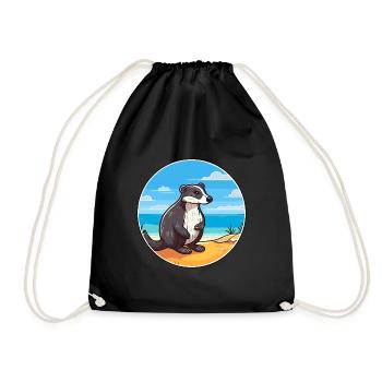 Blaireau Aquarelle Dessin Animé Kawaii Clipart Animal - Sac de sport léger - noir - Devant