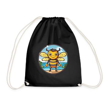 Bee Watercolor Cartoon Kawaii Clipart Animal - Drawstring Bag - black - Front