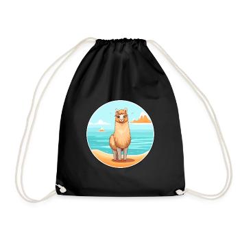 Alpaca Watercolor Cartoon Kawaii Clipart Animal - Drawstring Bag - black - Front