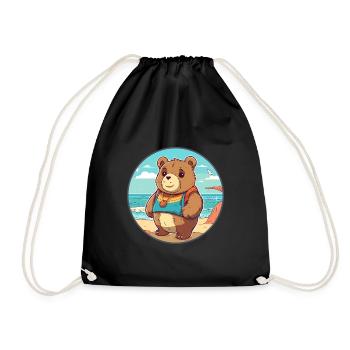 Bär Aquarell Karikatur Kawaii Clipart Tier - Turnbeutel - Schwarz - Vorne