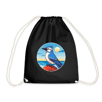 Blue Jay Watercolor Cartoon Kawaii Clipart Animal - Drawstring Bag - black - Front