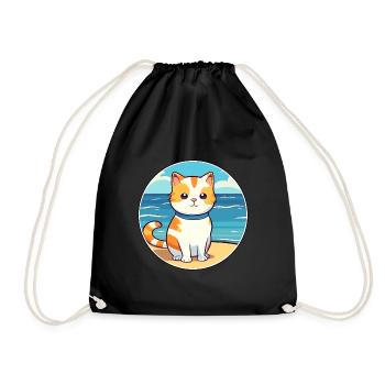 Katze Aquarell Karikatur Kawaii Clipart Tier - Turnbeutel - Schwarz - Vorne