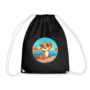 Cheetah Watercolor Cartoon Kawaii Clipart Animal - Drawstring Bag - black - Front