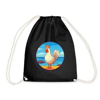 Chicken Watercolor Cartoon Kawaii Clipart Animal - Drawstring Bag - black - Front