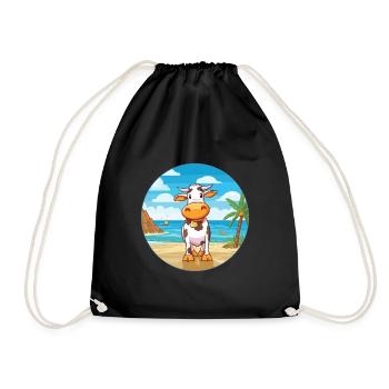 Cow Watercolor Cartoon Kawaii Clipart Animal - Drawstring Bag - black - Front